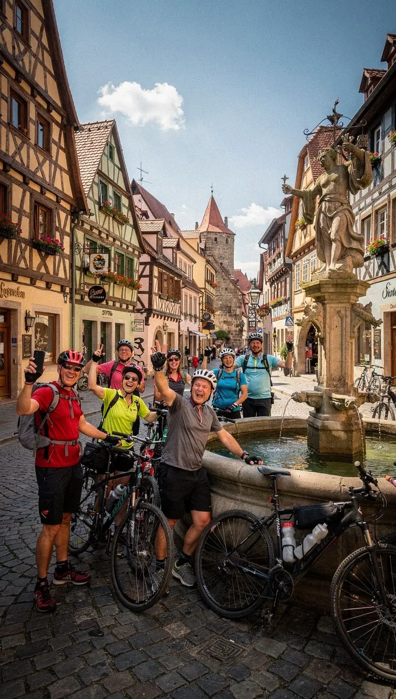 Reisende machen Fotos vor einer berühmten Sehenswürdigkeit in einer deutschen Metropole.